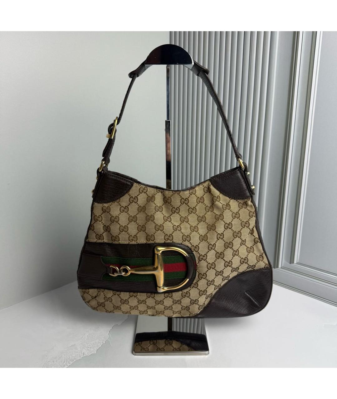 GUCCI Коричневая сумка через плечо из канвы, фото 8
