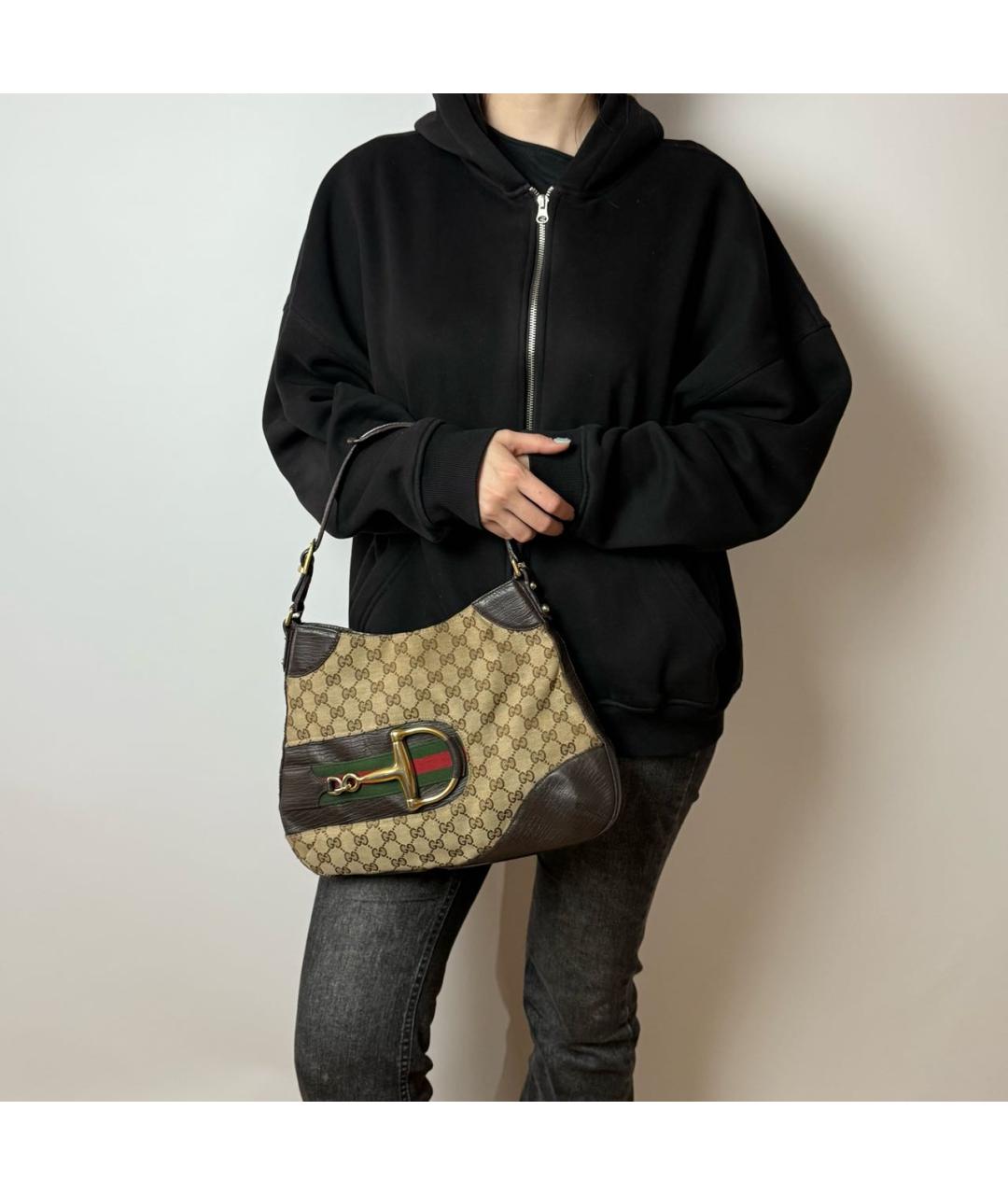 GUCCI Коричневая сумка через плечо из канвы, фото 7