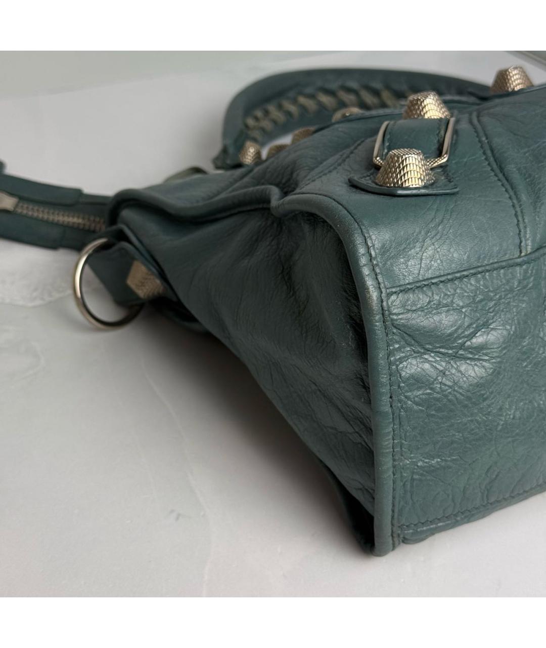 BALENCIAGA Бирюзовая кожаная сумка с короткими ручками, фото 3