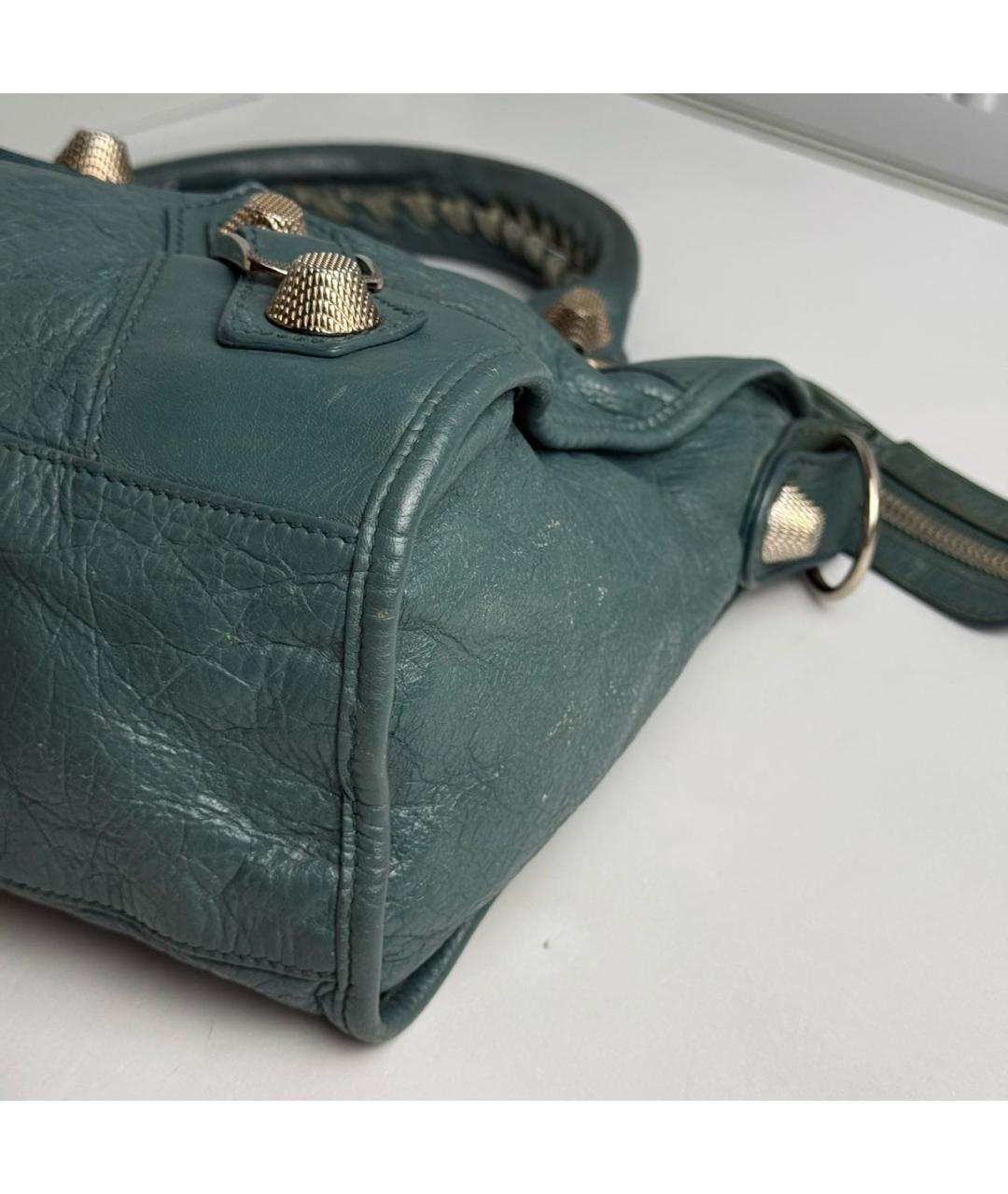 BALENCIAGA Бирюзовая кожаная сумка с короткими ручками, фото 4