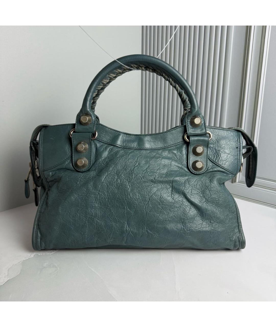 BALENCIAGA Бирюзовая кожаная сумка с короткими ручками, фото 5