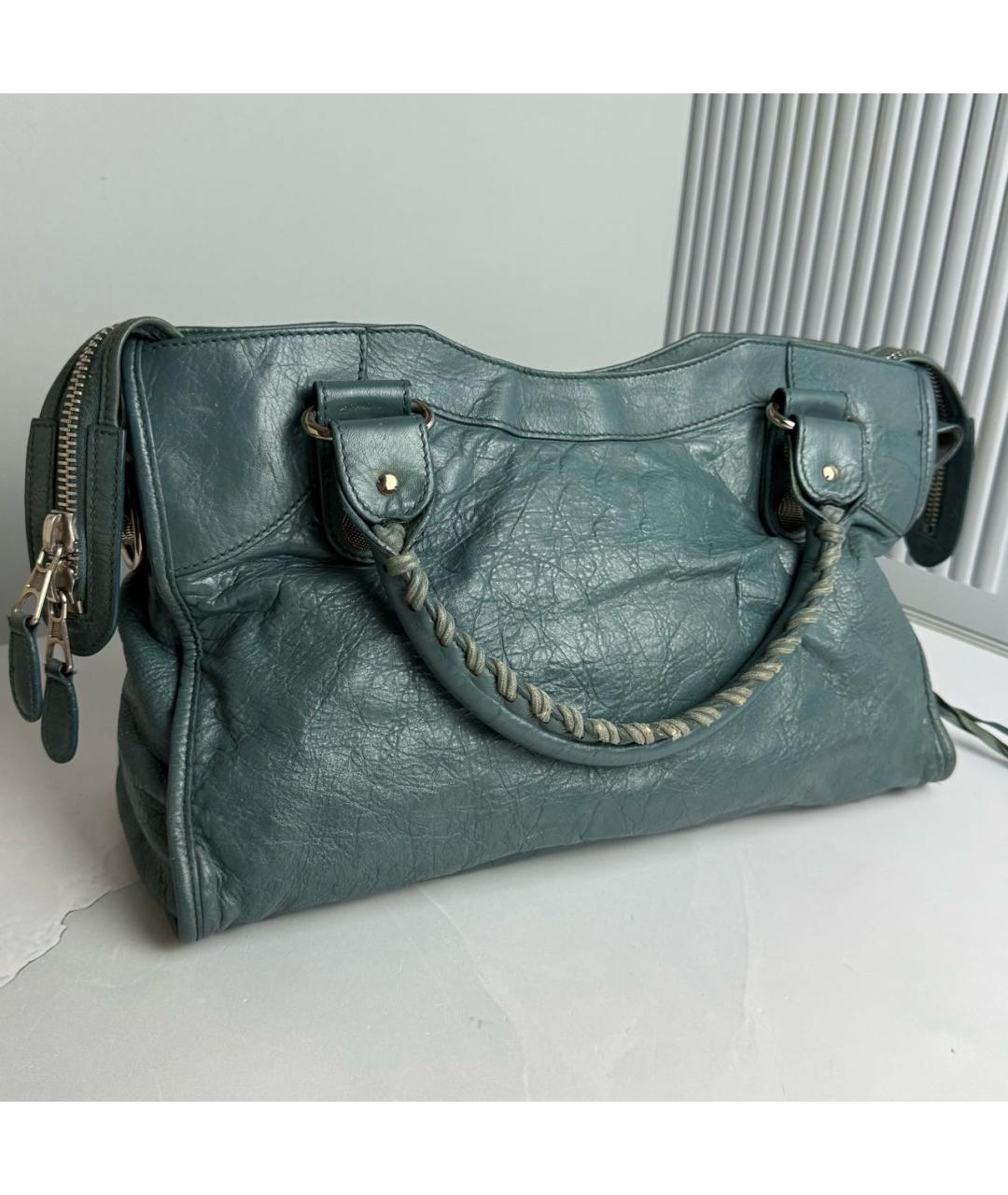 BALENCIAGA Бирюзовая кожаная сумка с короткими ручками, фото 6