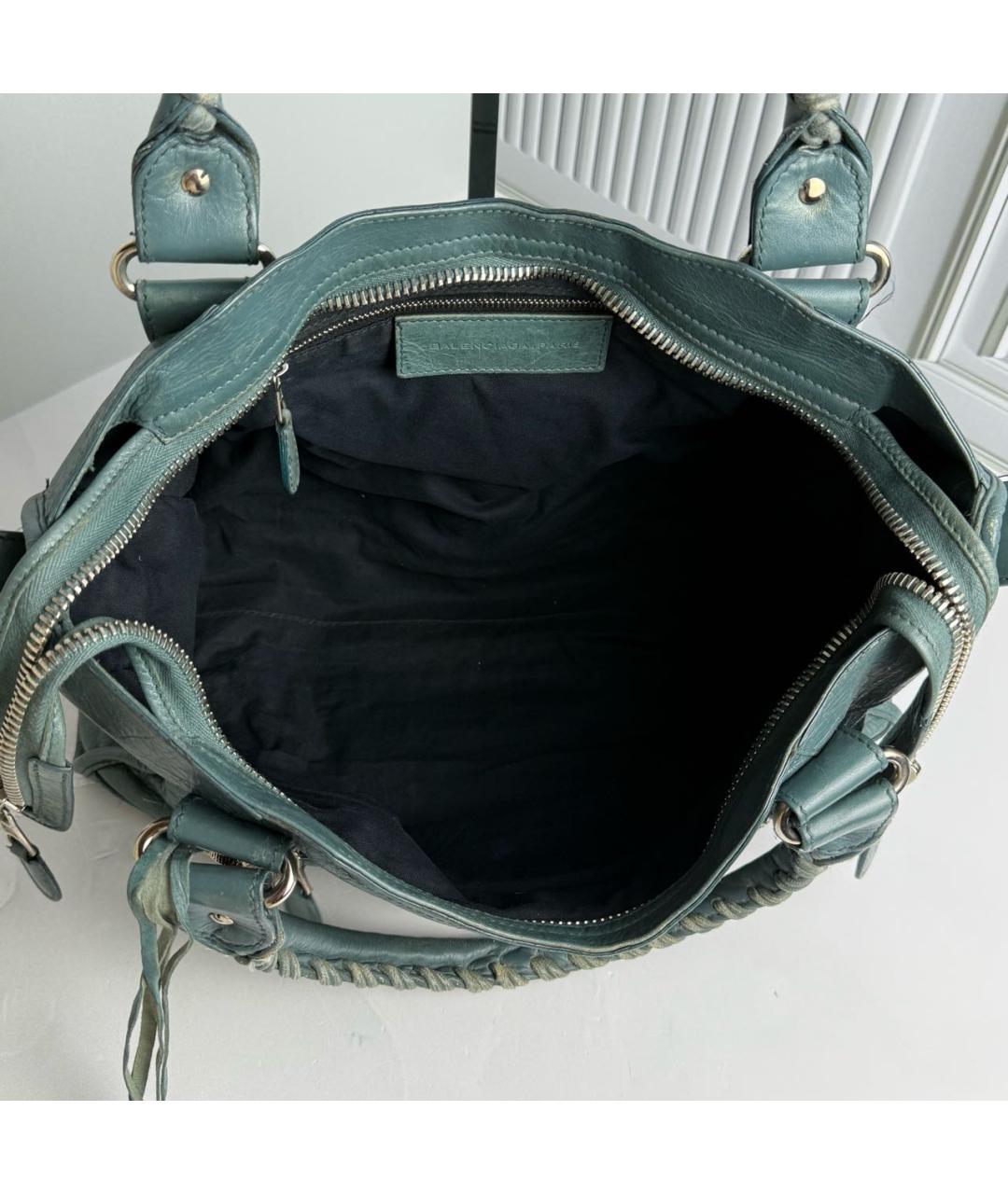 BALENCIAGA Бирюзовая кожаная сумка с короткими ручками, фото 8