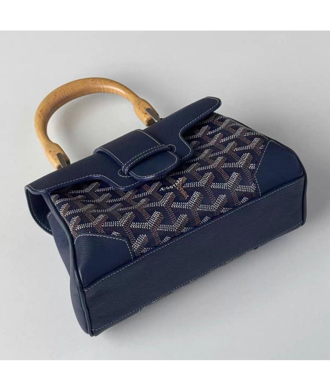 GOYARD Темно-синяя сумка с короткими ручками из канвы, фото 6
