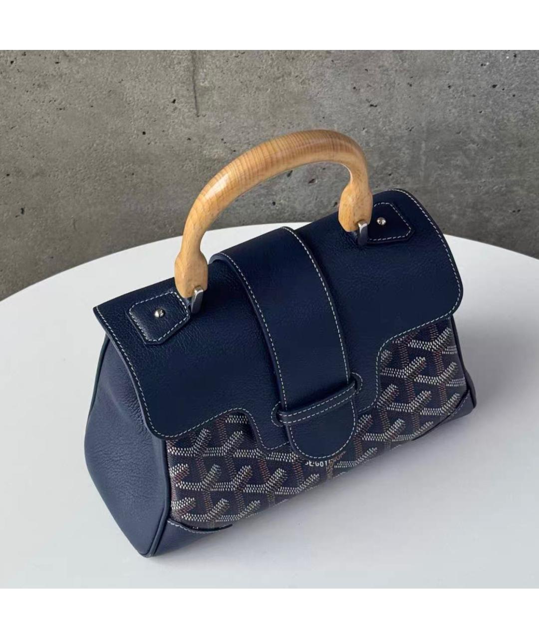 GOYARD Темно-синяя сумка с короткими ручками из канвы, фото 5