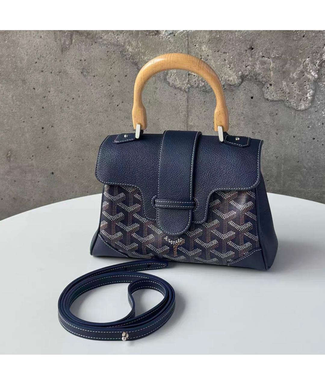 GOYARD Темно-синяя сумка с короткими ручками из канвы, фото 7