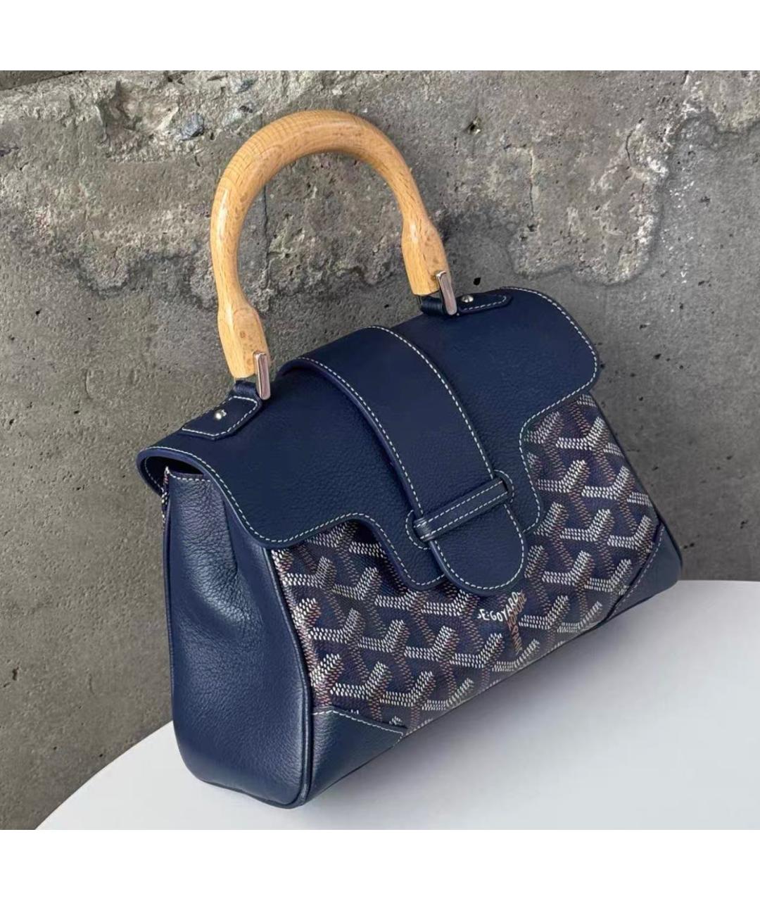 GOYARD Темно-синяя сумка с короткими ручками из канвы, фото 3