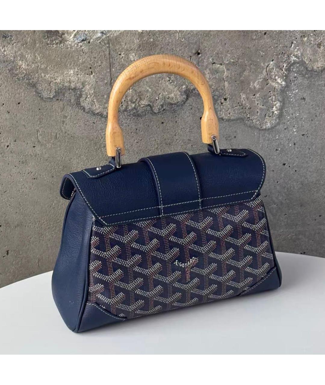 GOYARD Темно-синяя сумка с короткими ручками из канвы, фото 2