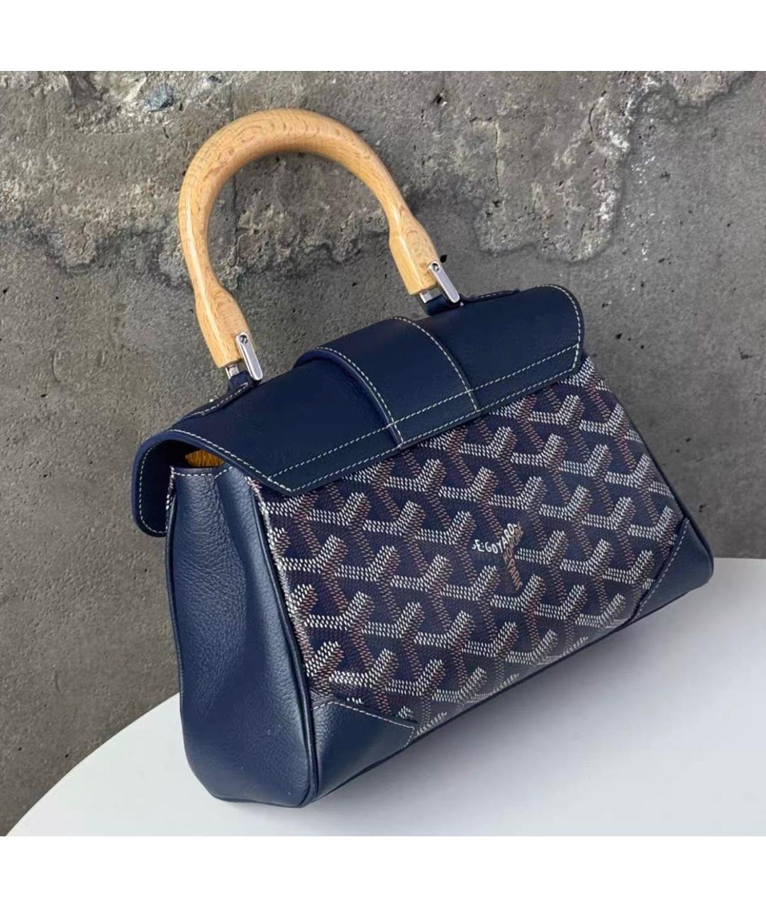 GOYARD Темно-синяя сумка с короткими ручками из канвы, фото 4