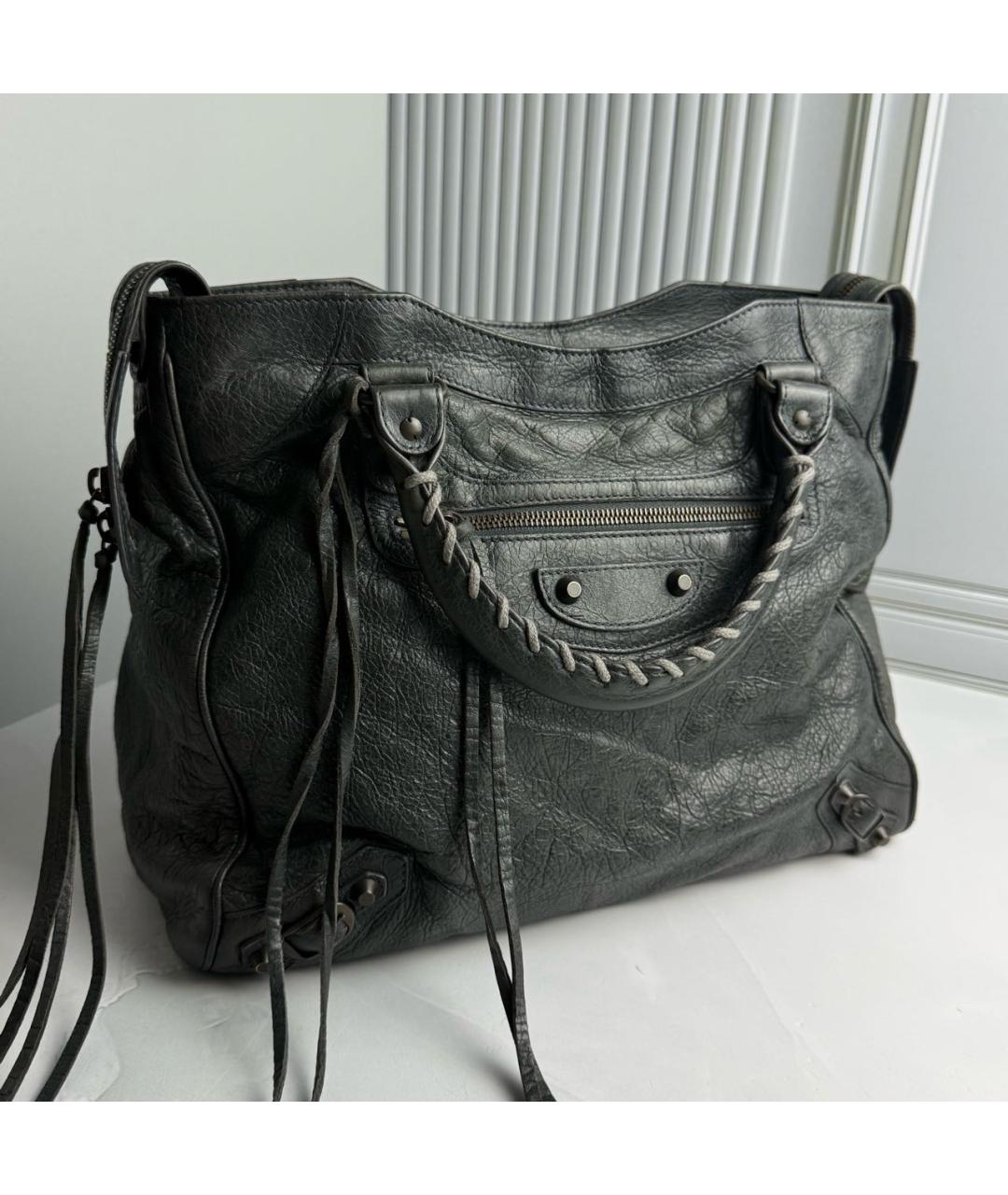 BALENCIAGA Антрацитовая кожаная сумка с короткими ручками, фото 4