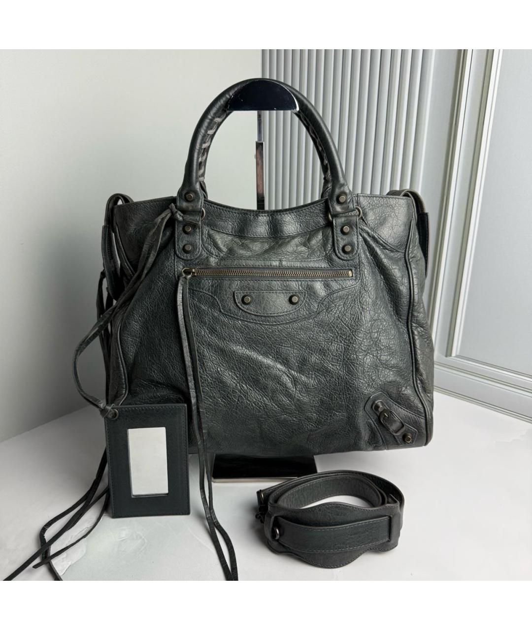 BALENCIAGA Антрацитовая кожаная сумка с короткими ручками, фото 2