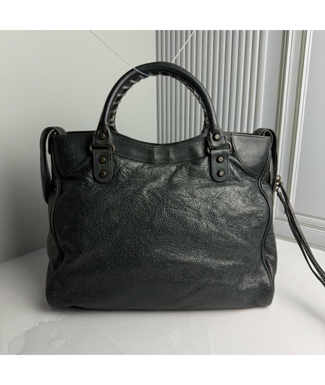BALENCIAGA Антрацитовая кожаная сумка с короткими ручками, фото 3