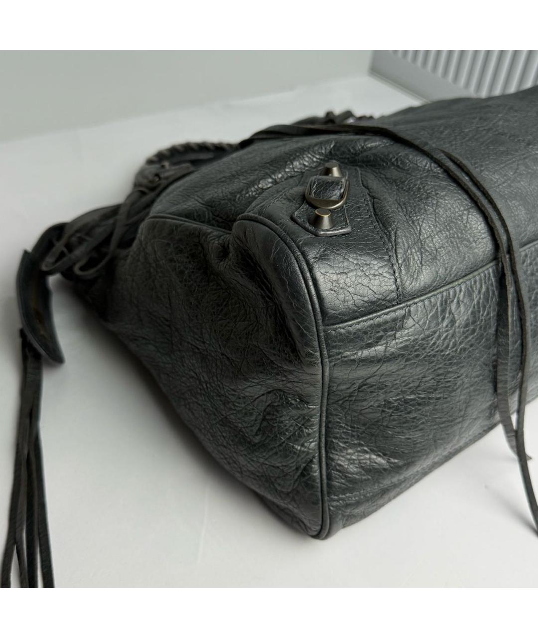 BALENCIAGA Антрацитовая кожаная сумка с короткими ручками, фото 6