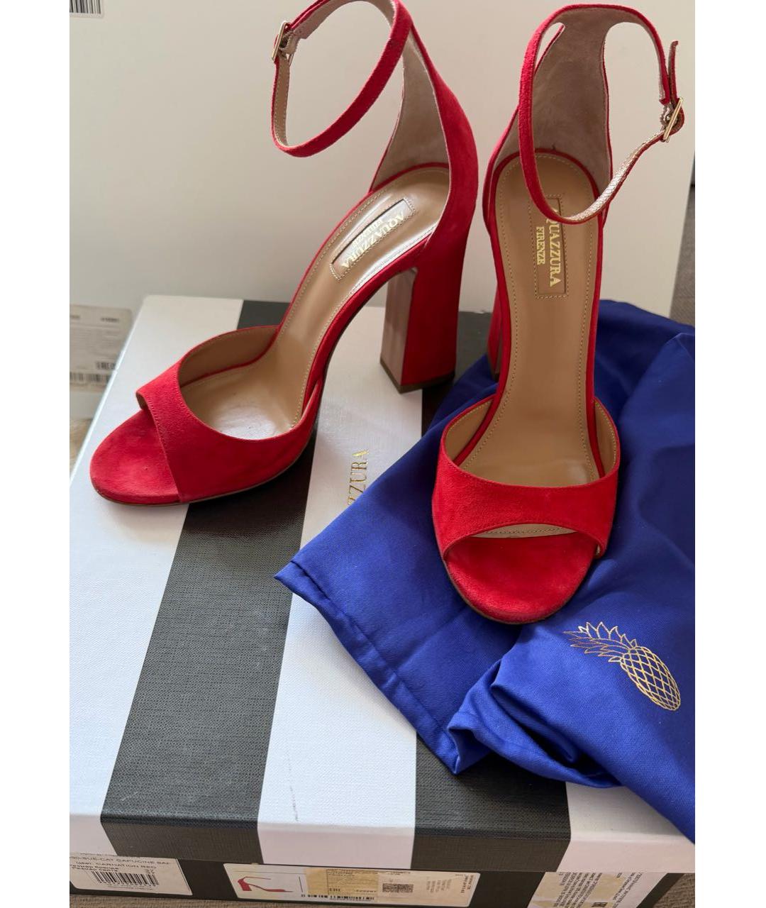 AQUAZZURA Красные замшевые босоножки, фото 6