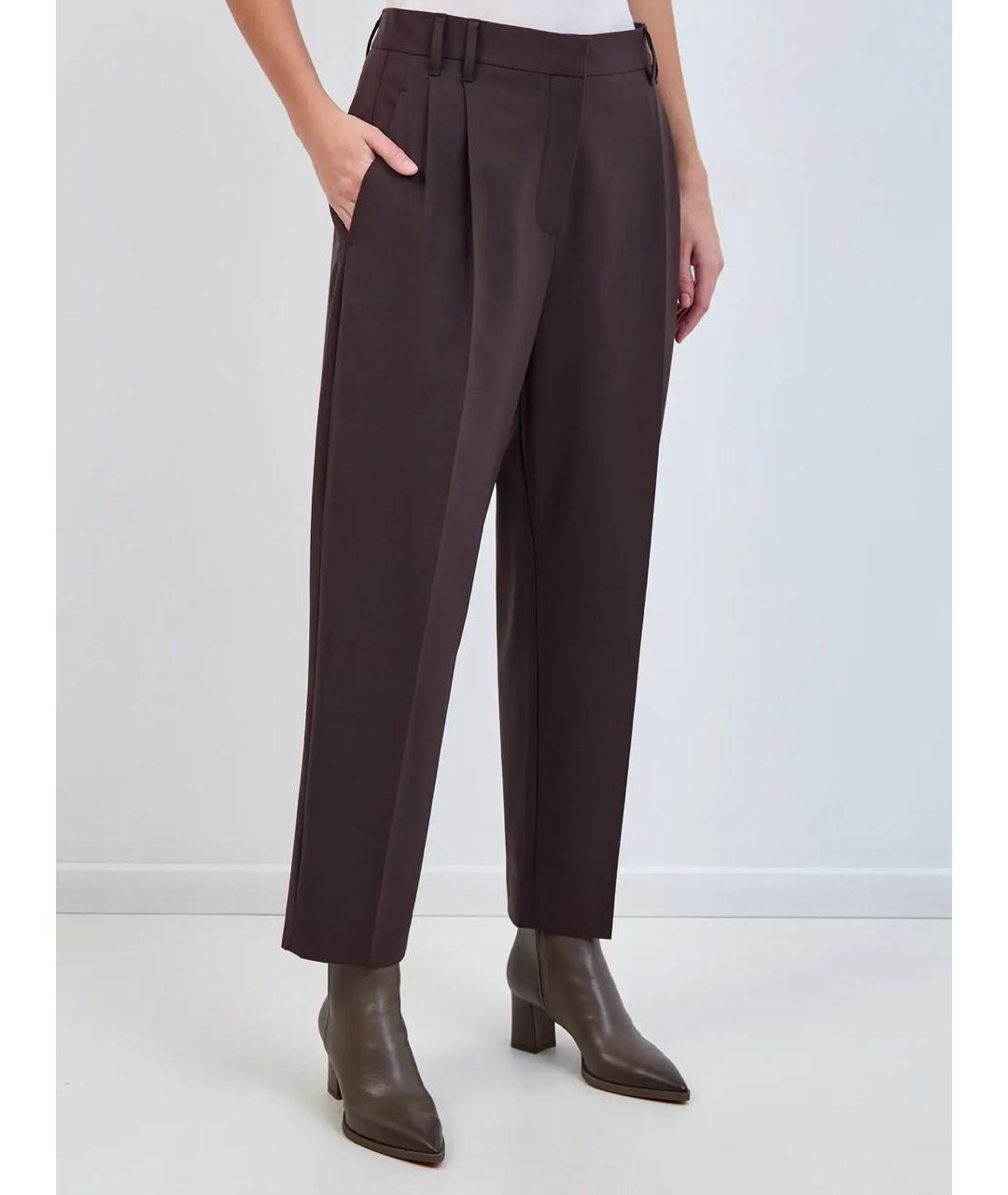 BRUNELLO CUCINELLI Коричневые шерстяные брюки узкие, фото 2