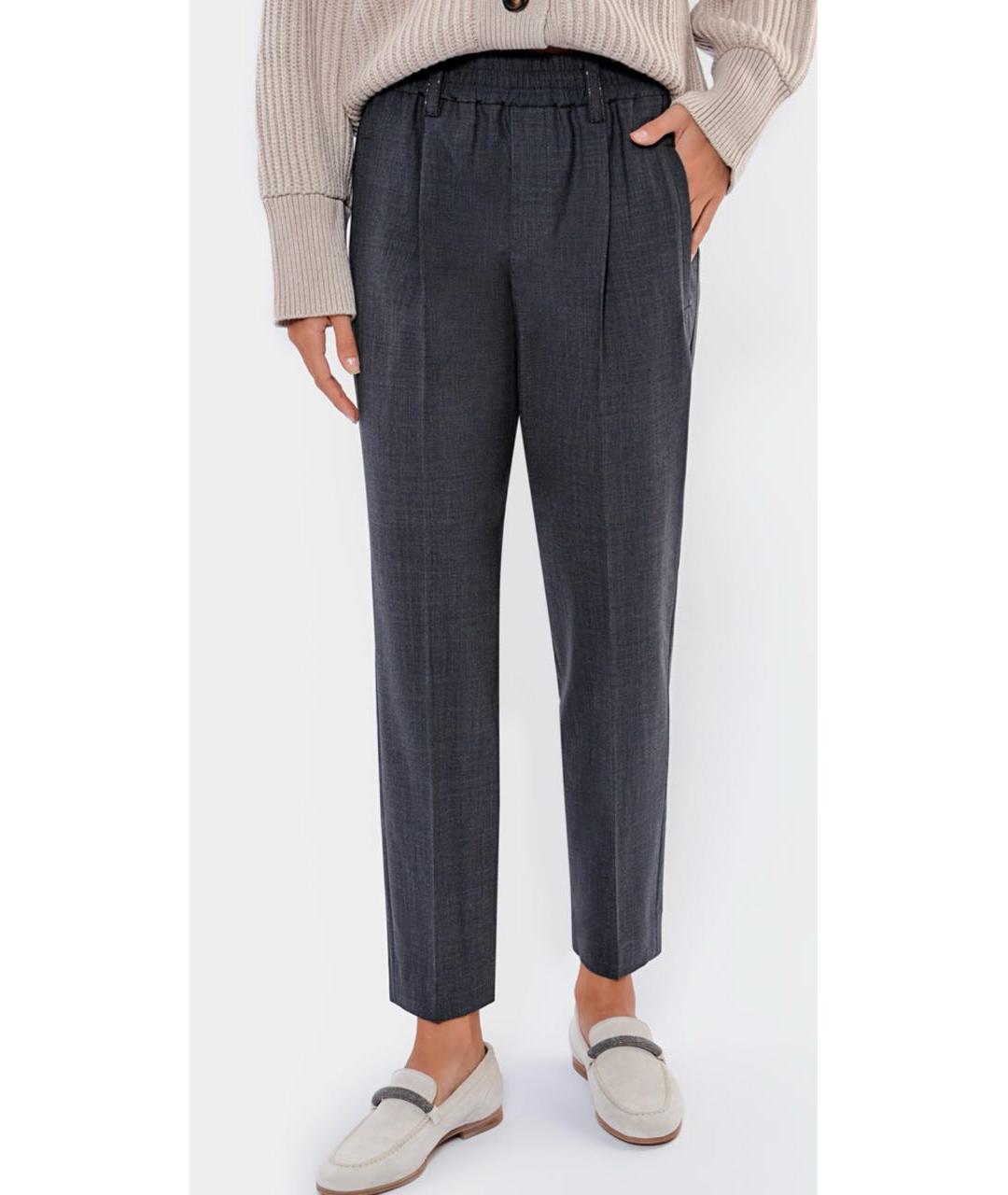 BRUNELLO CUCINELLI Антрацитовые шерстяные брюки узкие, фото 3