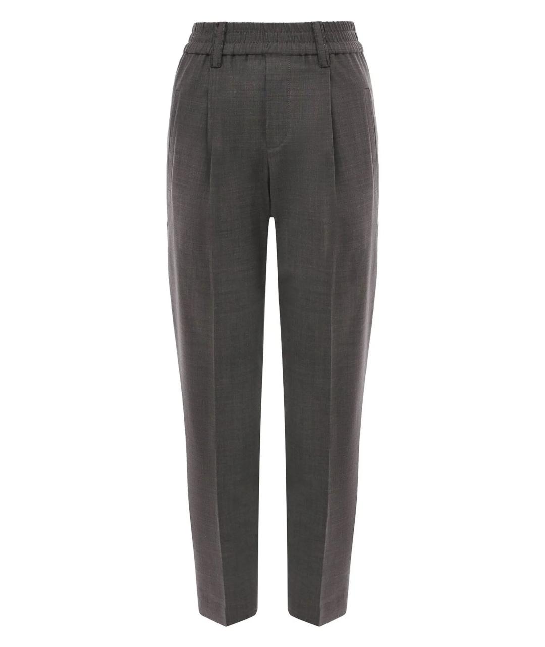 BRUNELLO CUCINELLI Антрацитовые шерстяные брюки узкие, фото 1