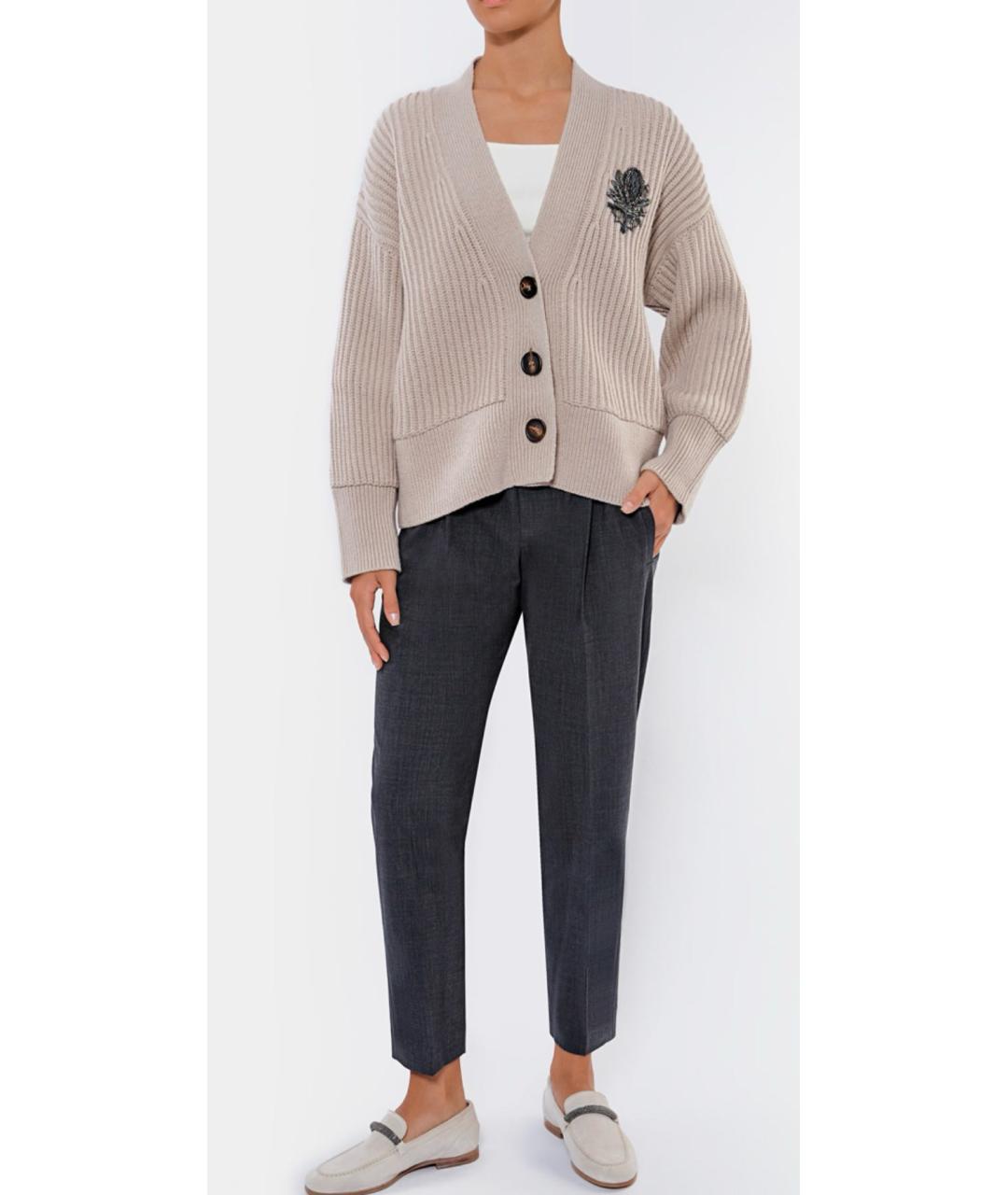BRUNELLO CUCINELLI Антрацитовые шерстяные брюки узкие, фото 2