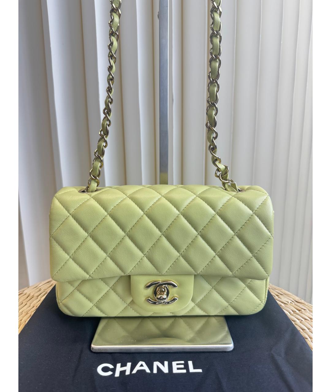 CHANEL Салатовая кожаная сумка через плечо, фото 9
