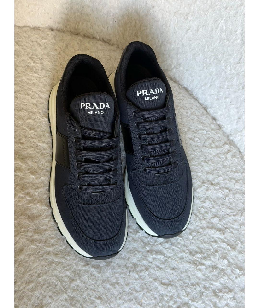 PRADA Темно-синие текстильные низкие кроссовки / кеды, фото 2