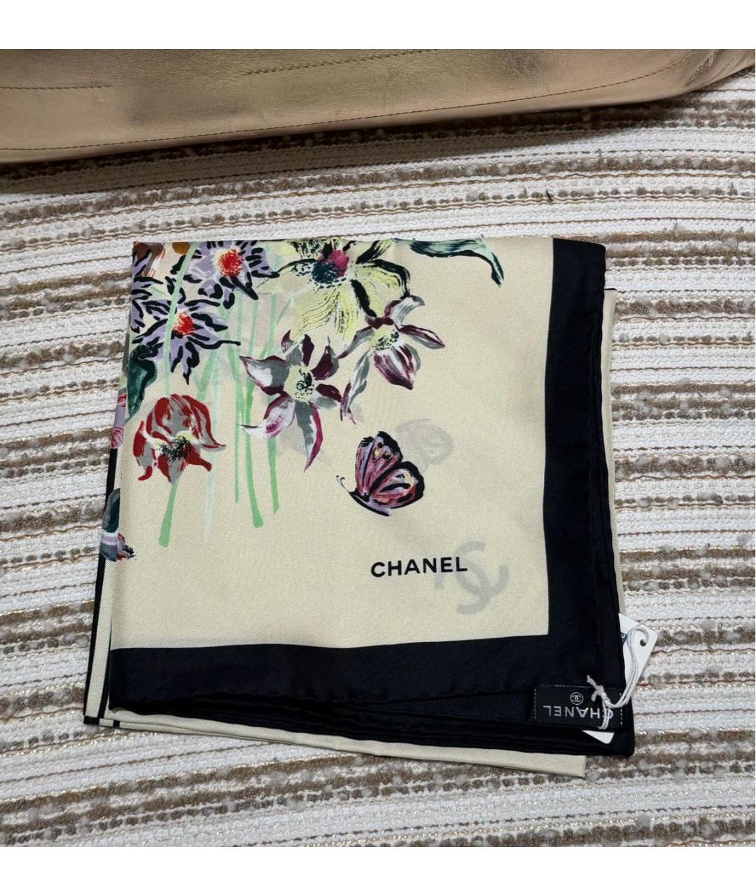 CHANEL Бежевый шелковый платок, фото 6