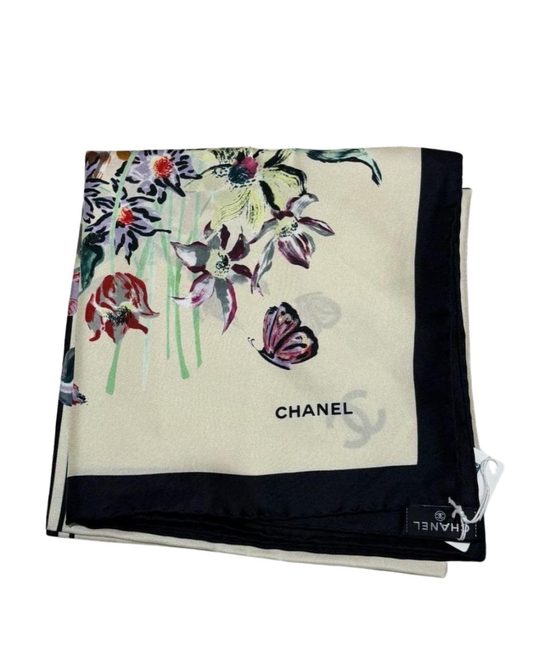 CHANEL Бежевый шелковый платок, фото 1