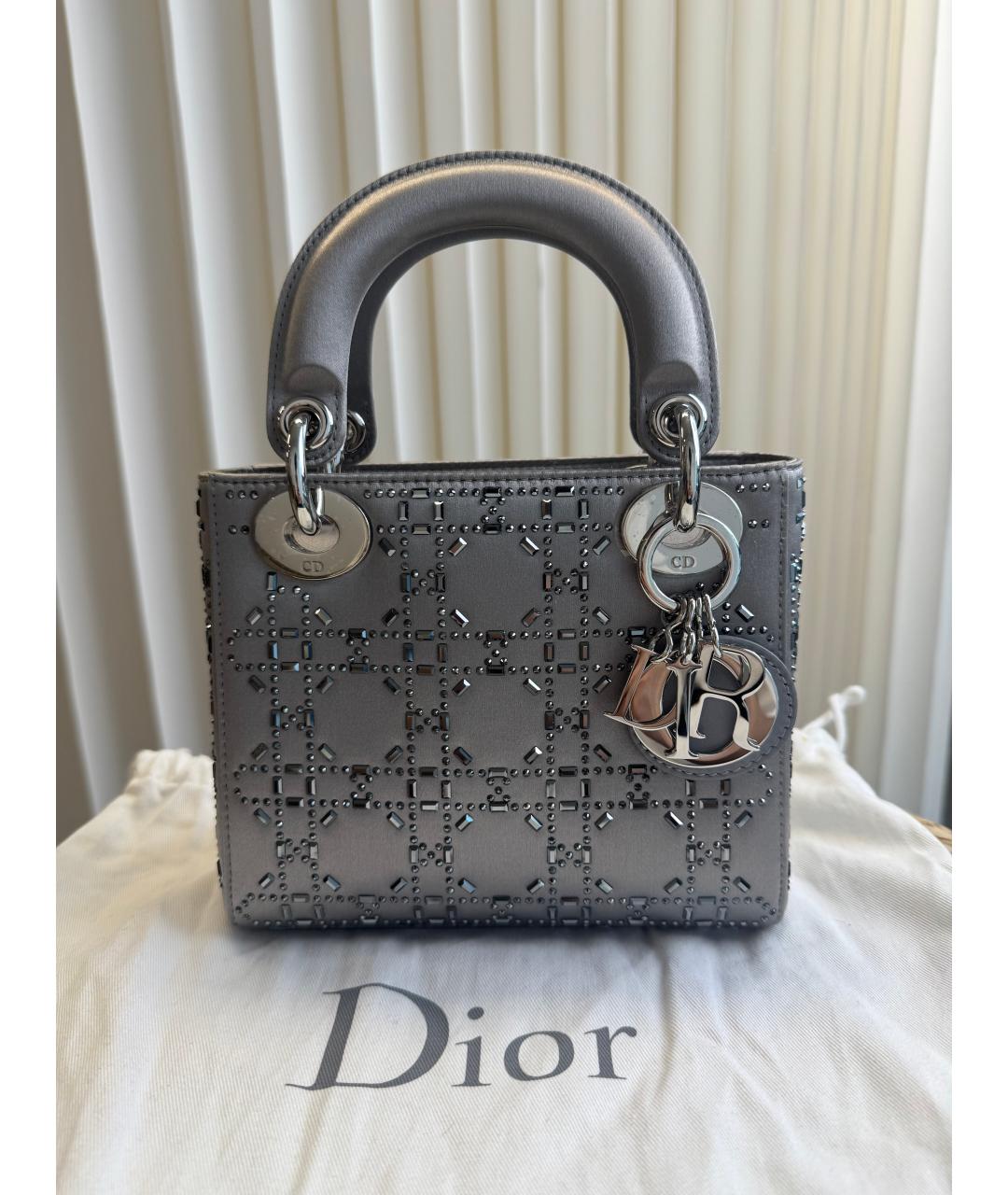 CHRISTIAN DIOR Серая кожаная сумка с короткими ручками, фото 10