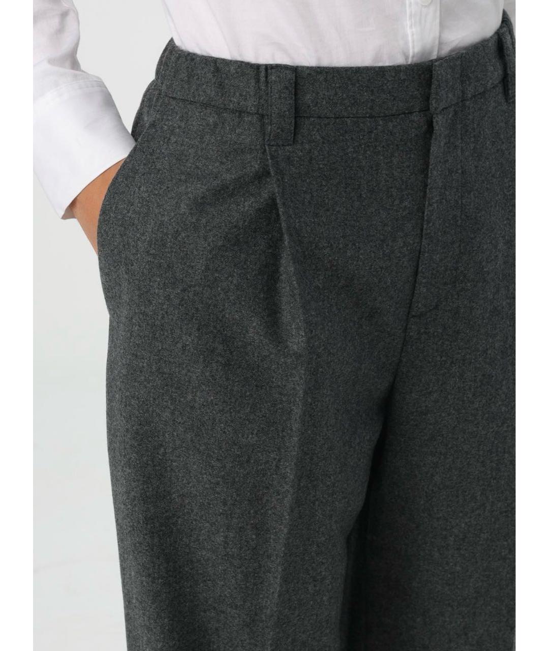 BRUNELLO CUCINELLI Антрацитовые шерстяные прямые брюки, фото 5