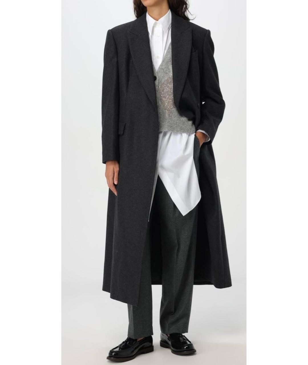 BRUNELLO CUCINELLI Антрацитовые шерстяные прямые брюки, фото 6