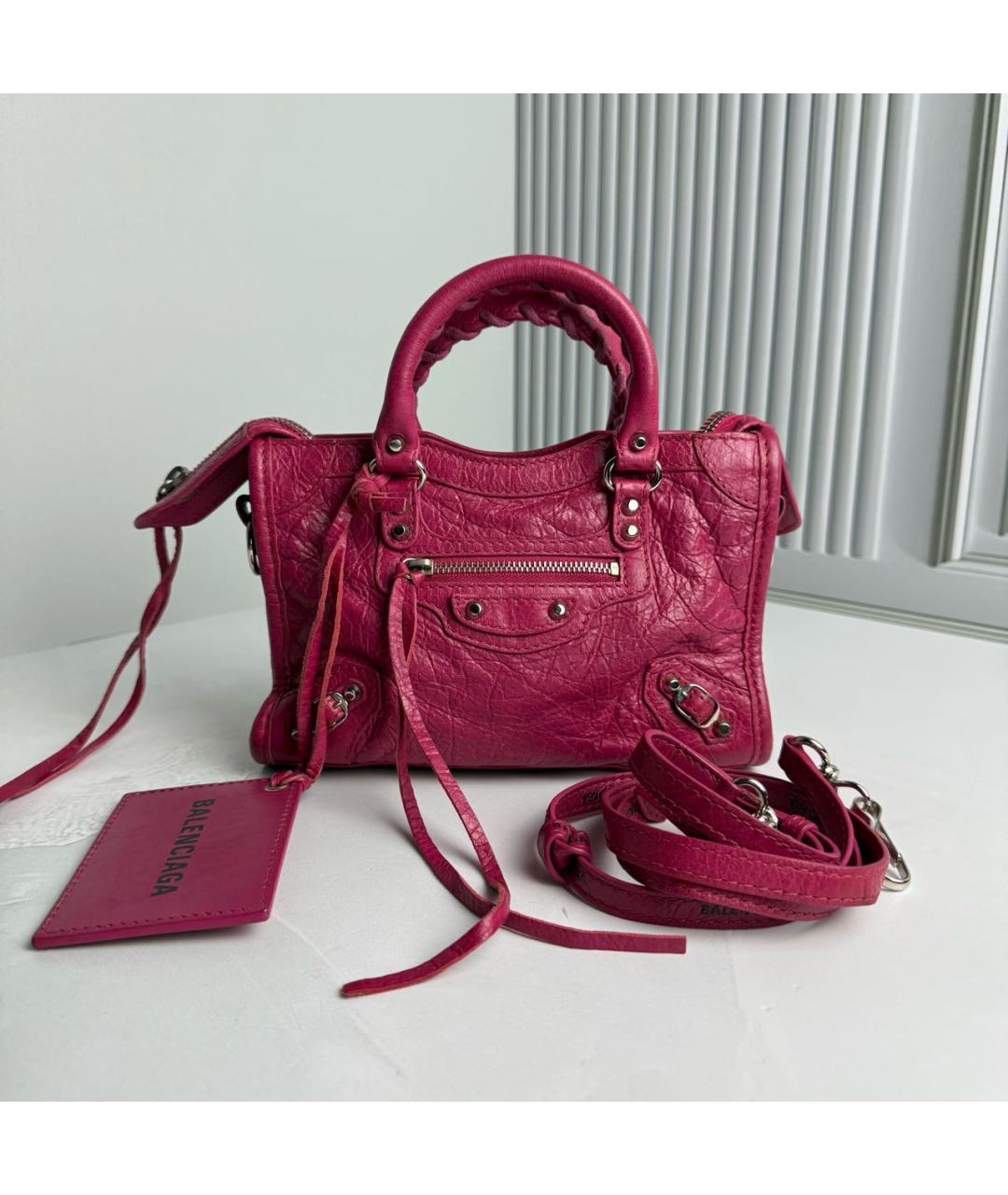 BALENCIAGA Розовая кожаная сумка с короткими ручками, фото 9