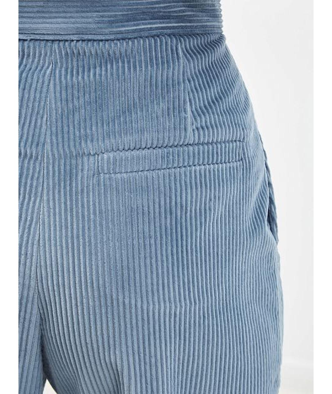 BRUNELLO CUCINELLI Бирюзовые хлопковые прямые брюки, фото 5