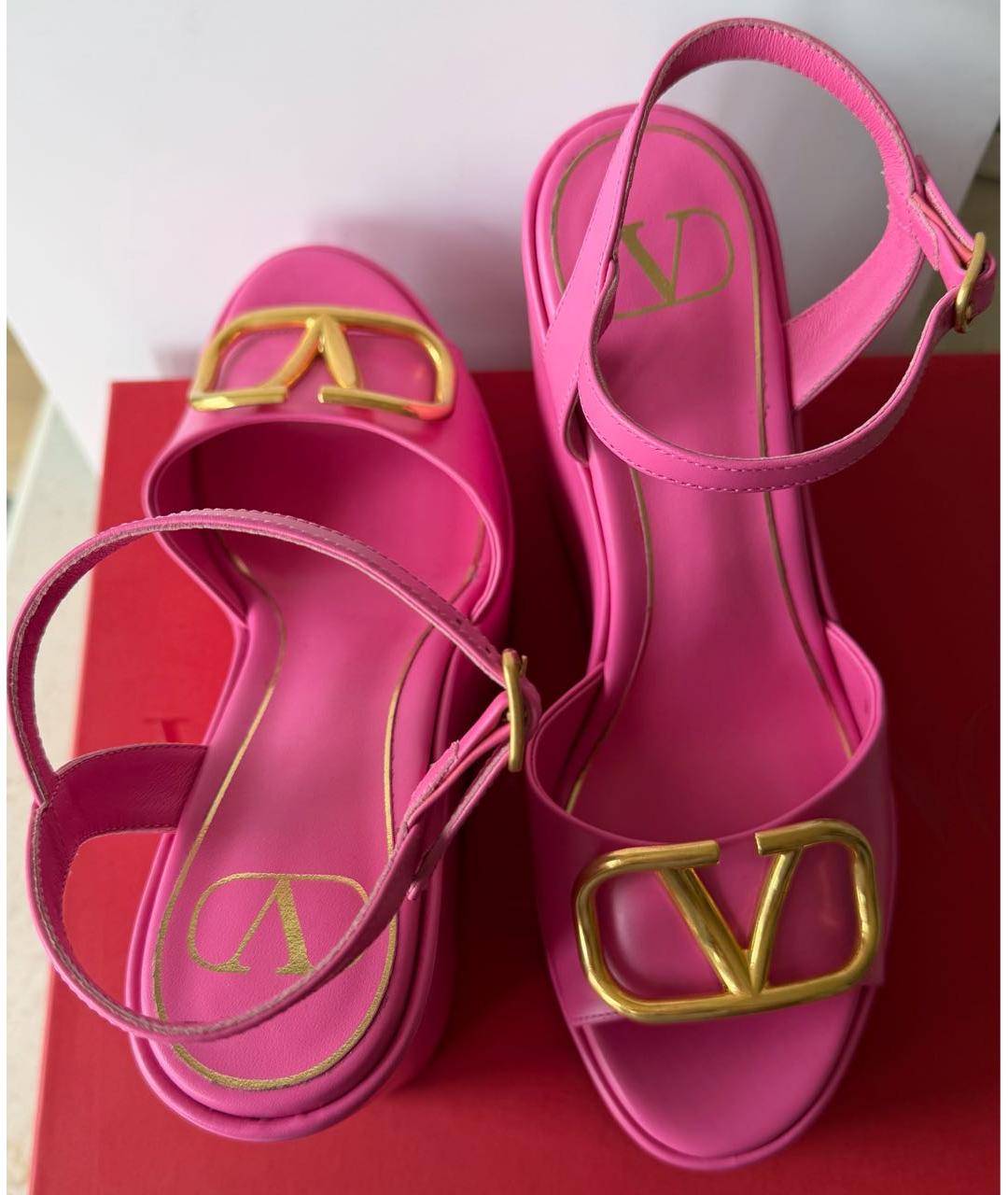 VALENTINO Розовые кожаные босоножки, фото 8