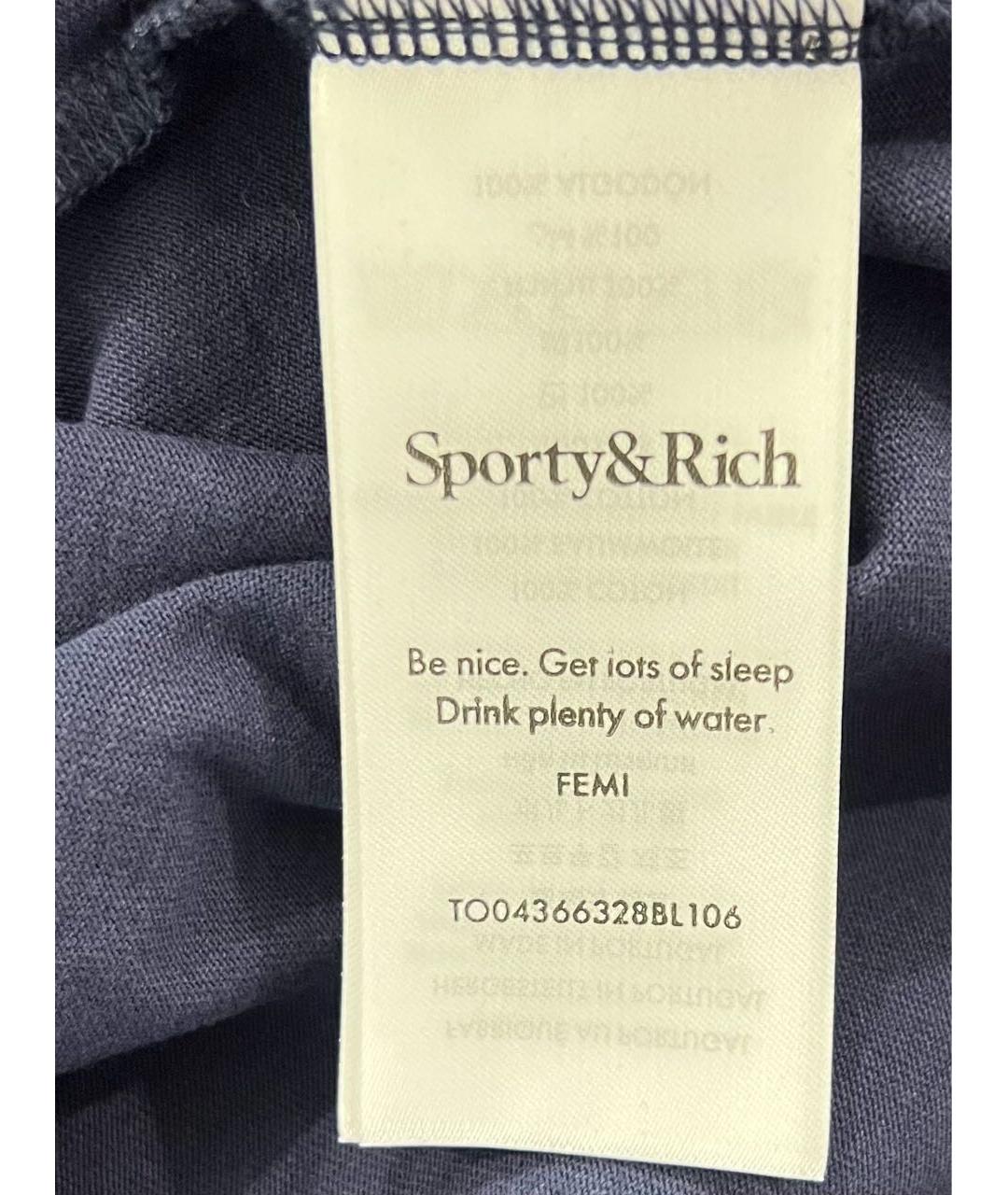 SPORTY AND RICH Темно-синяя хлопковая футболка, фото 5