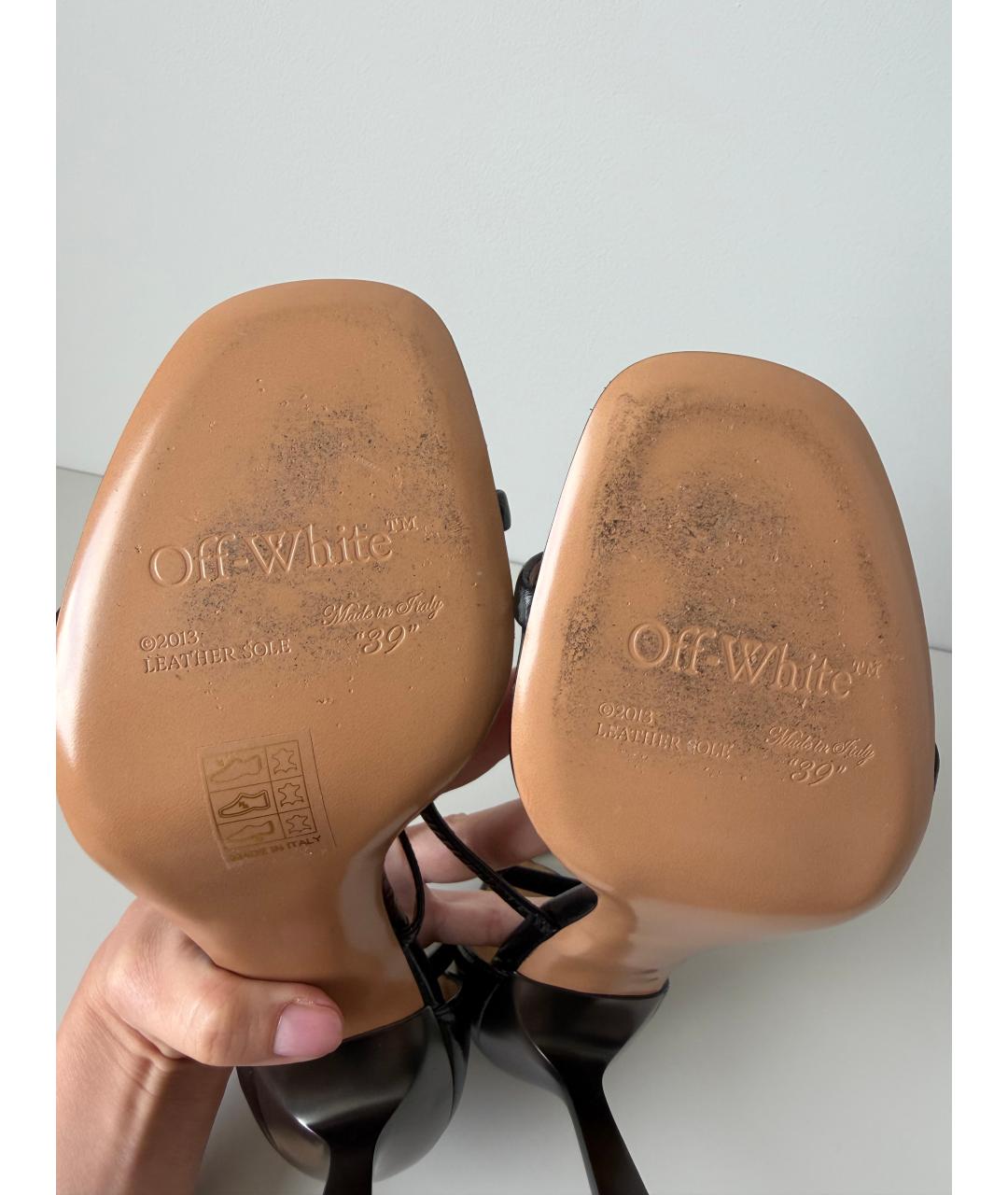 OFF-WHITE Черные кожаные босоножки, фото 6