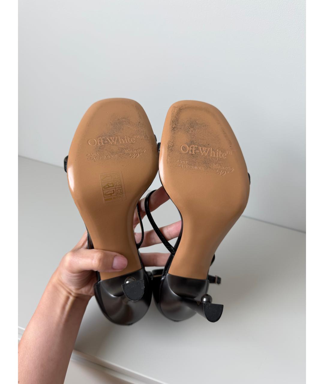 OFF-WHITE Черные кожаные босоножки, фото 5