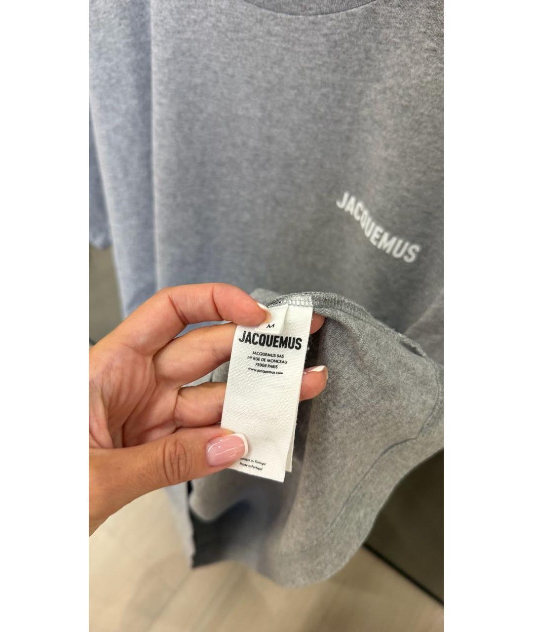 JACQUEMUS Серая хлопковая футболка, фото 5