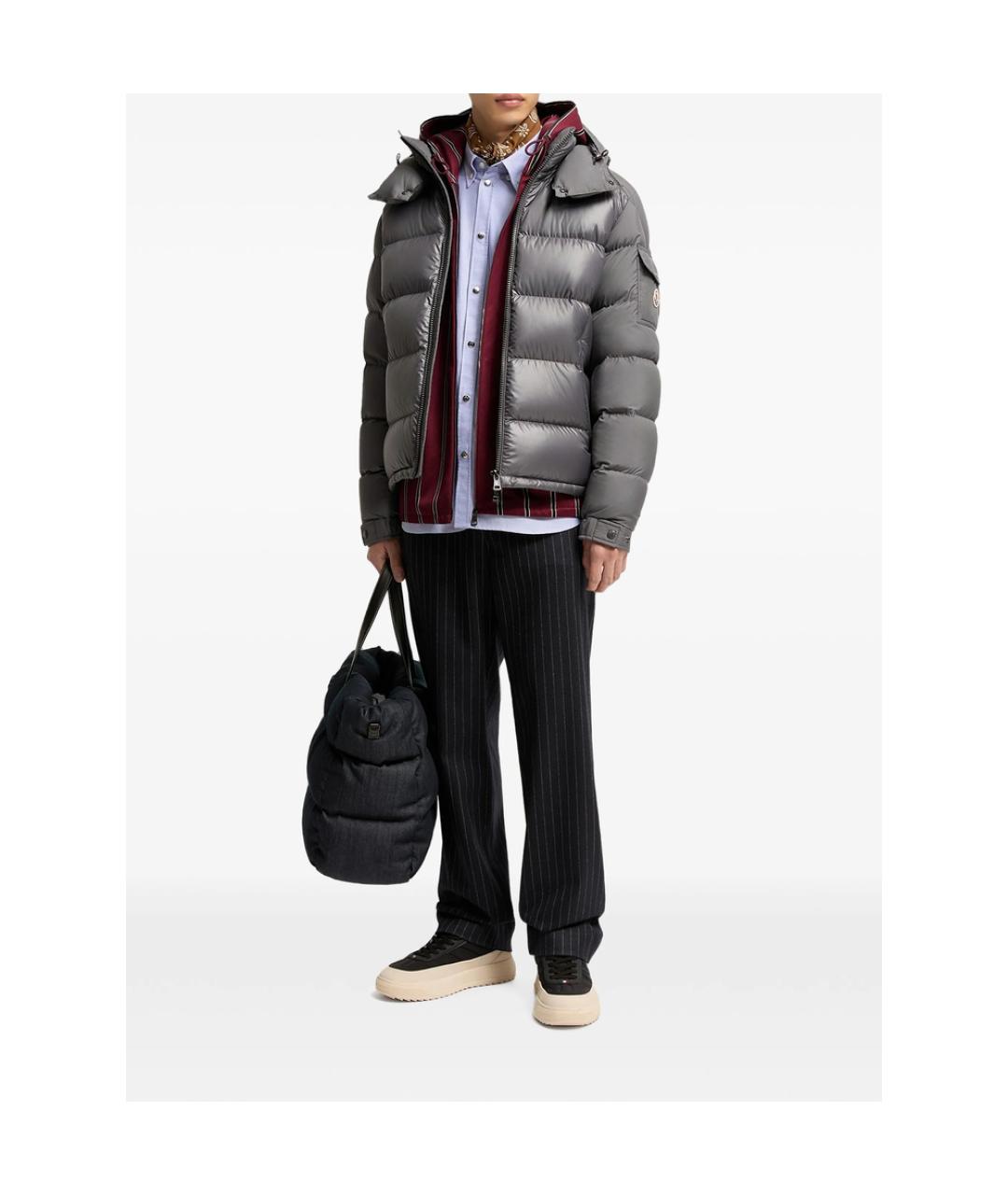 MONCLER Серый полиэстеровый пуховик, фото 3