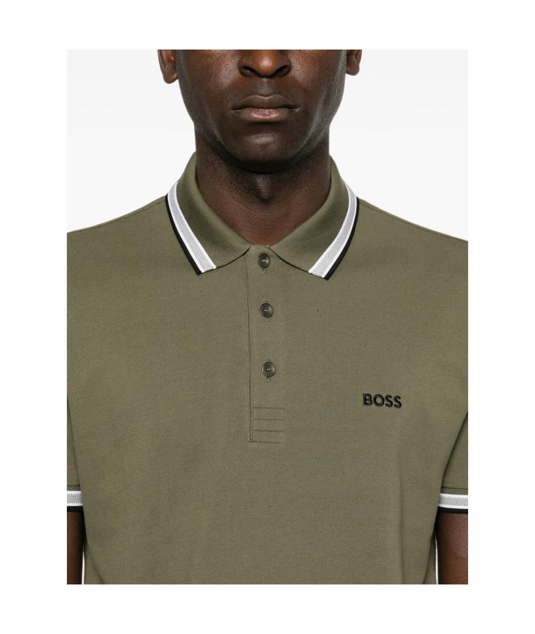 HUGO BOSS Зеленое хлопковое поло с коротким рукавом, фото 3