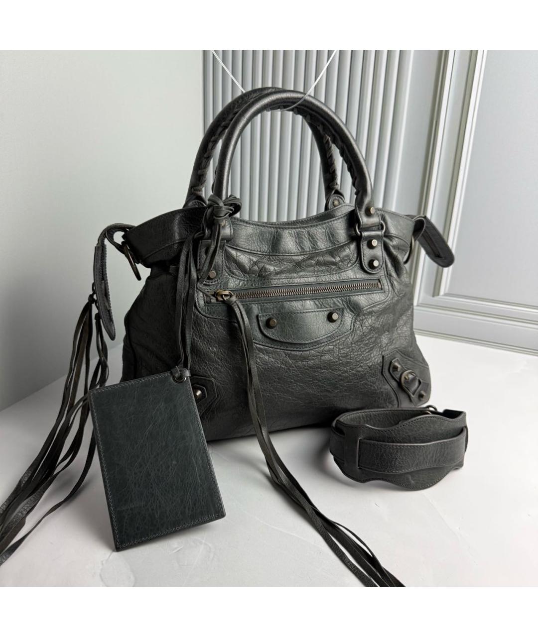 BALENCIAGA Антрацитовая кожаная сумка с короткими ручками, фото 2