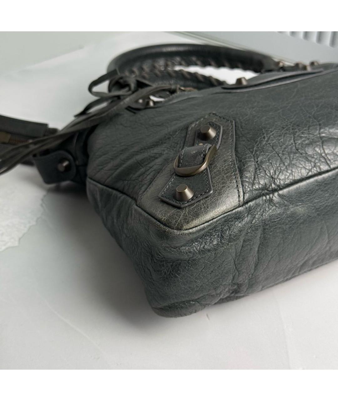BALENCIAGA Антрацитовая кожаная сумка с короткими ручками, фото 6