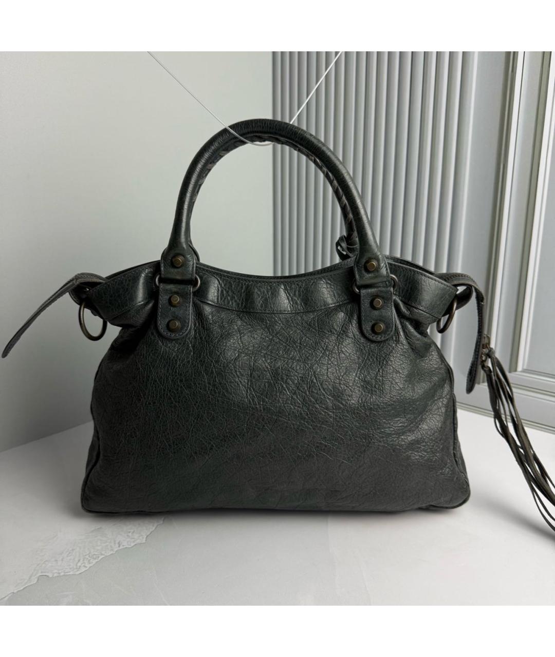 BALENCIAGA Антрацитовая кожаная сумка с короткими ручками, фото 3