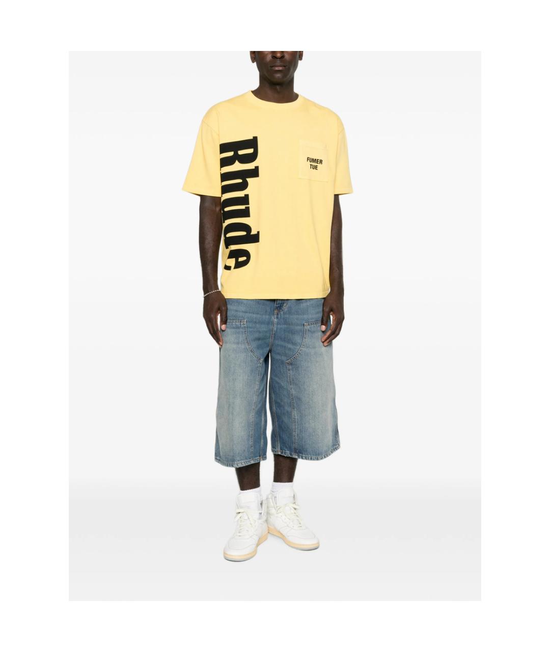RHUDE Желтая хлопковая футболка, фото 3
