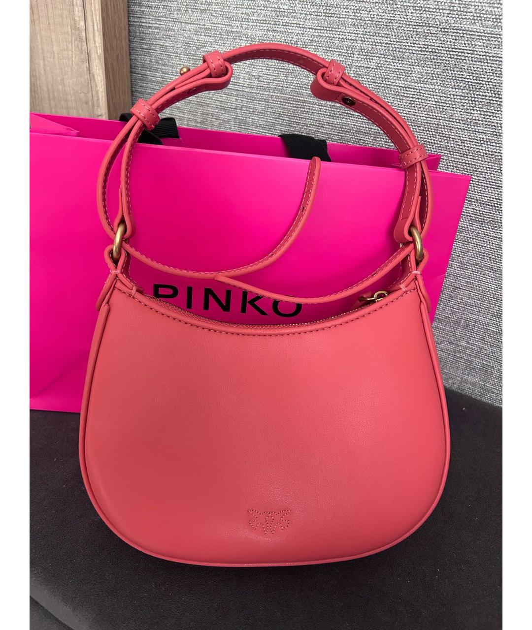 PINKO Коралловая кожаная сумка с короткими ручками, фото 3
