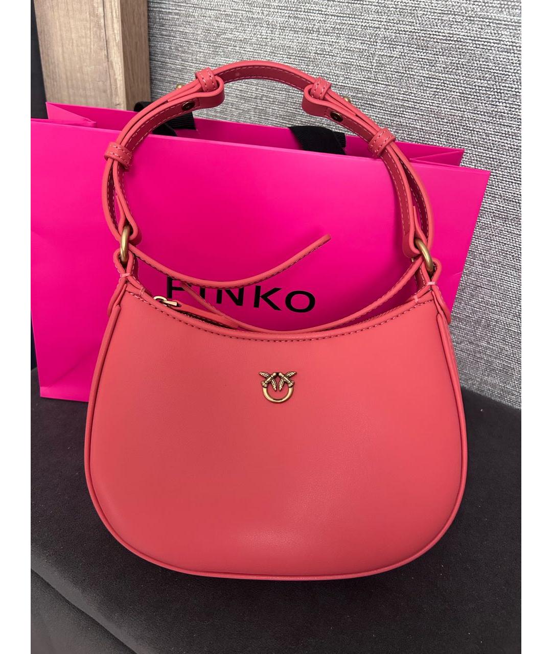 PINKO Коралловая кожаная сумка с короткими ручками, фото 5