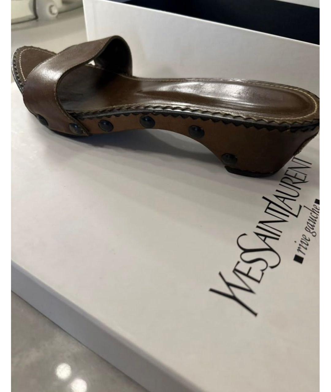 SAINT LAURENT Коричневые кожаные босоножки, фото 4