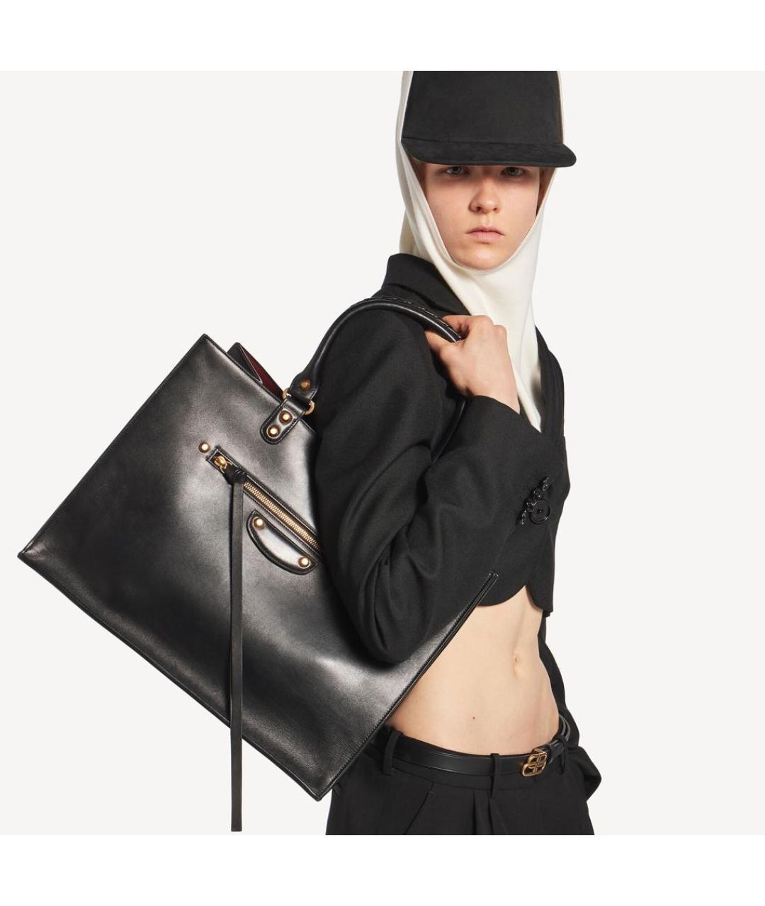 BALENCIAGA Черная кожаная сумка тоут, фото 2
