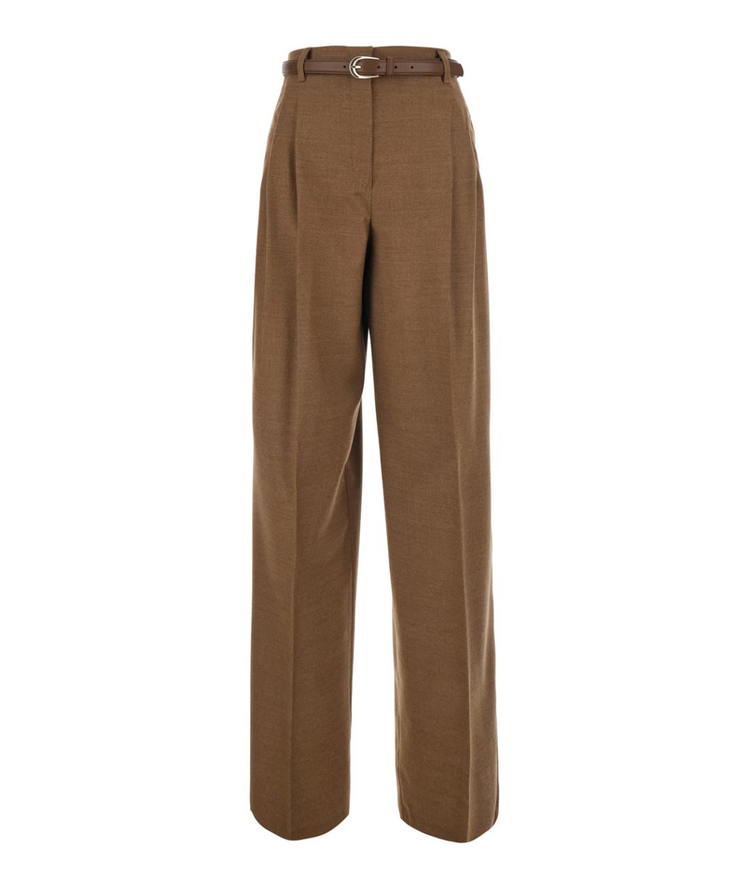 MAX MARA STUDIO Коричневые шерстяные прямые брюки, фото 1