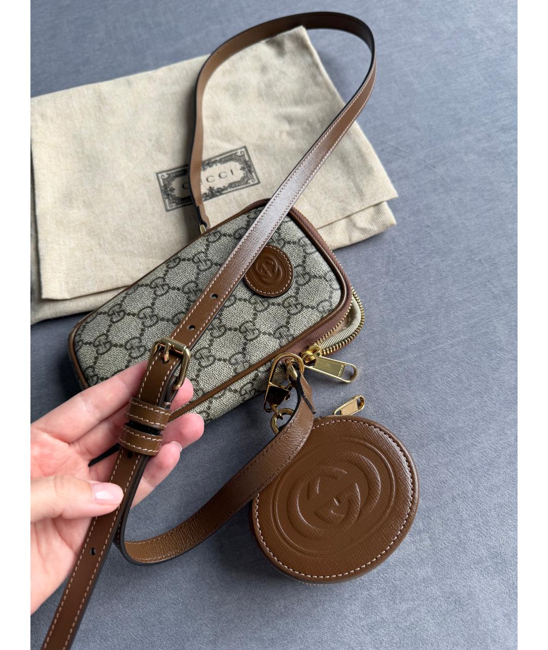 GUCCI Коричневая кожаная сумка через плечо, фото 7