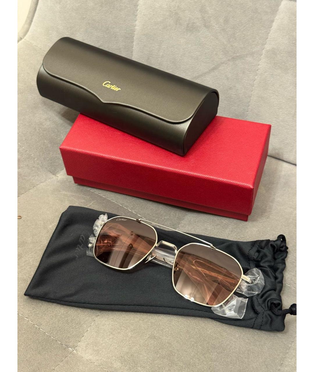 CARTIER Розовые металлические солнцезащитные очки, фото 3