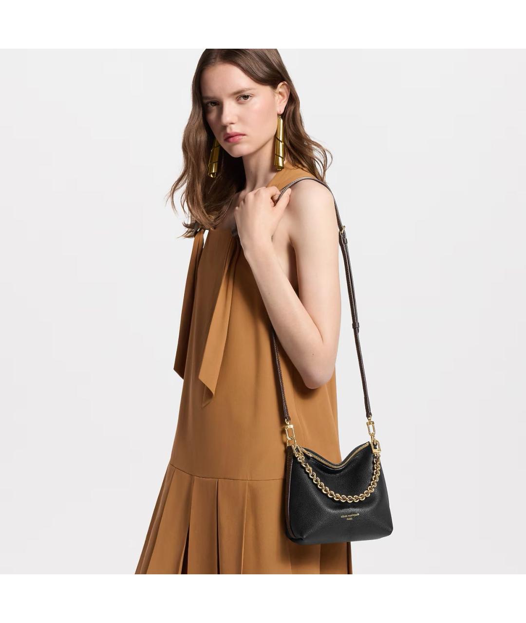 LOUIS VUITTON Черная кожаная сумка через плечо, фото 5